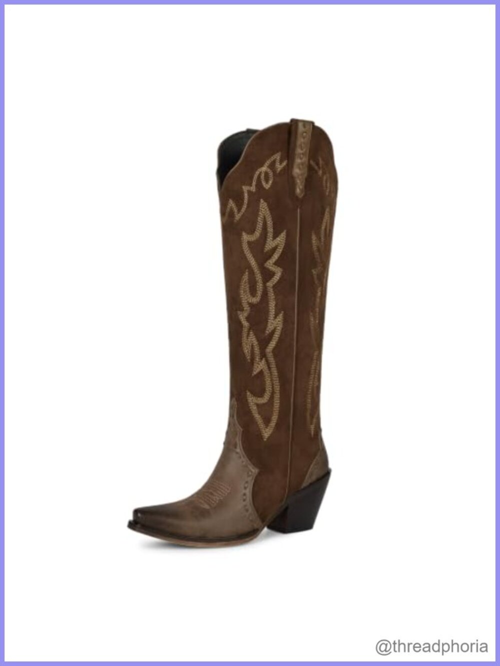 Faux Leather Snip Toe Knee High Western Boots Embroidered Block Heel